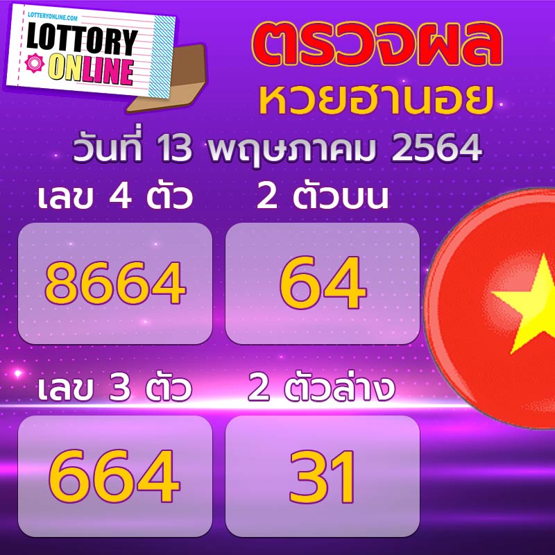 ตรวจหวยฮานอย 13/5/64